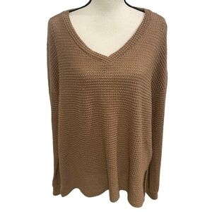 Jodifl Waffle Knit High Low Sweater Caramel Brown Size Medium